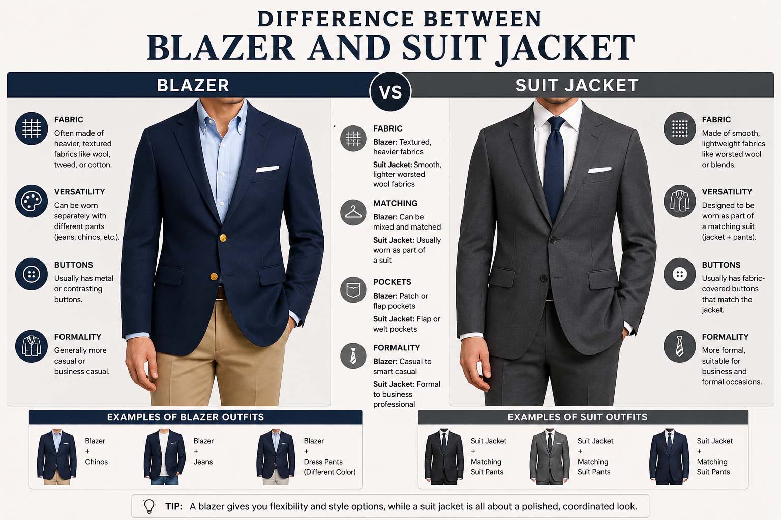 difference between blazer and suit jacket