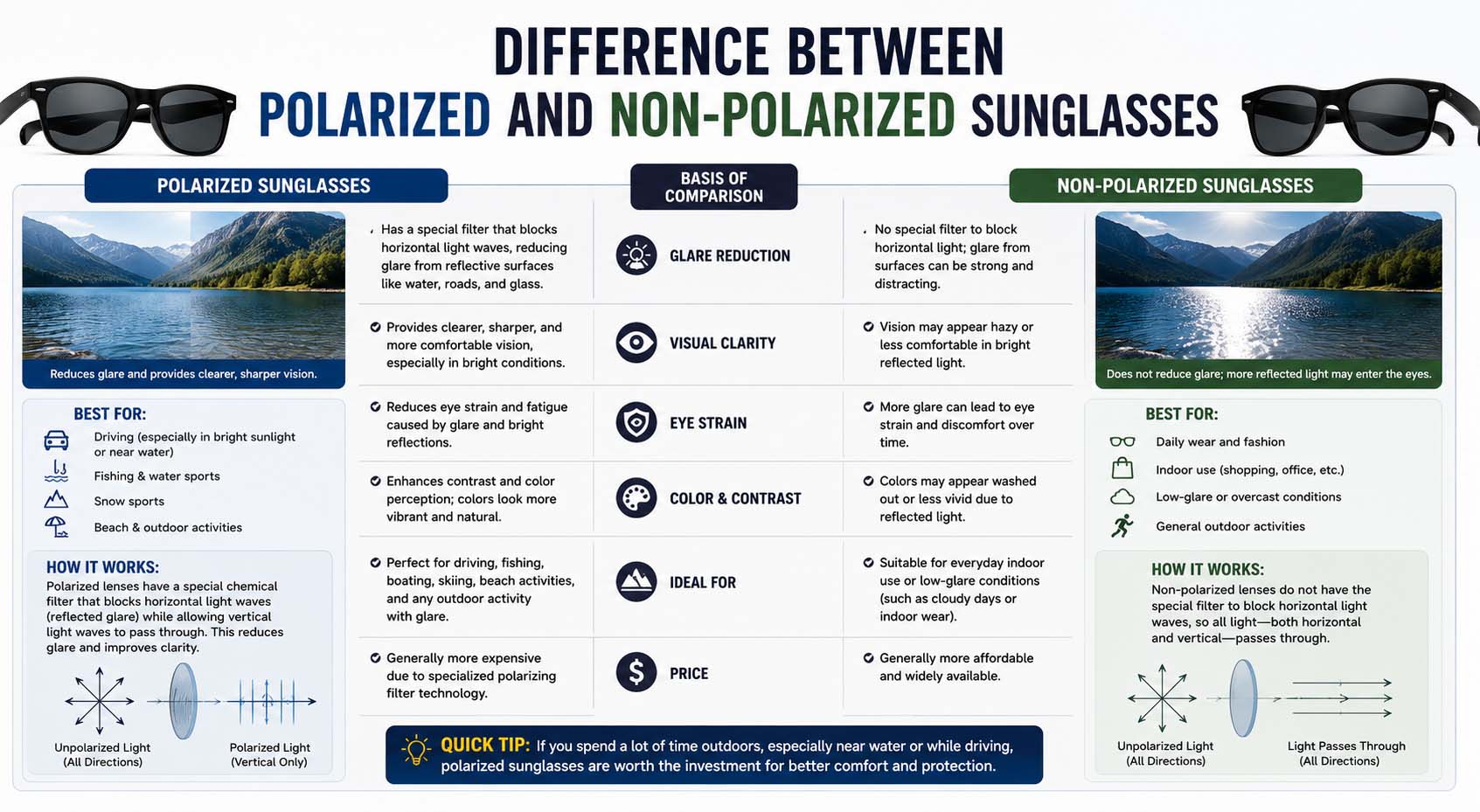 difference between polarized and non polarized sunglasses
