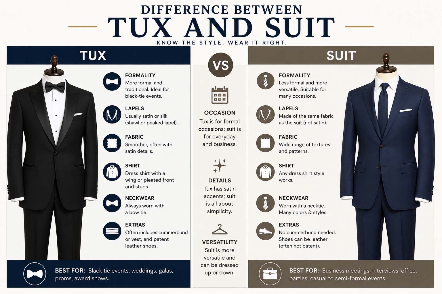 difference between tux and suit