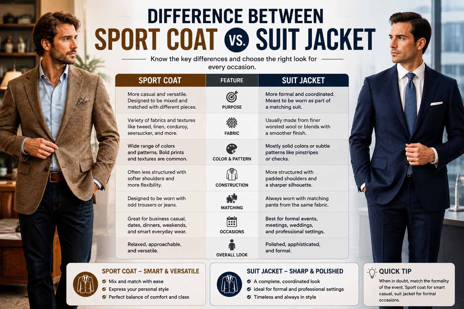 difference between sport coat and suit jacket